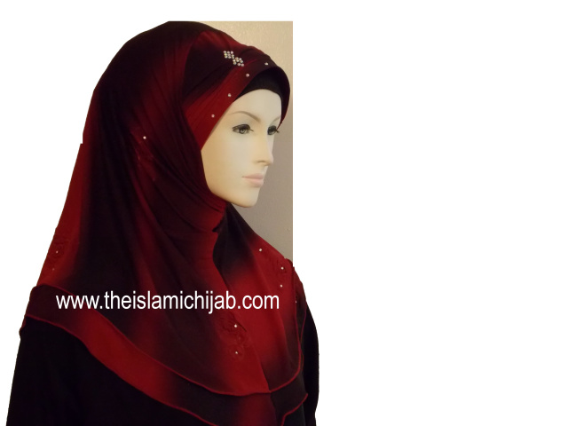 New Redish Beaded Style 1 piece Hijab 10